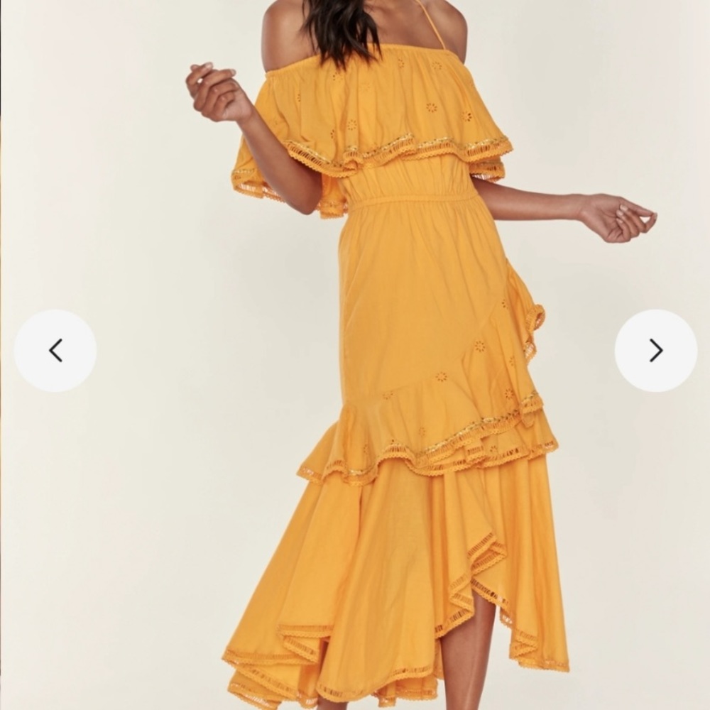 MISA Los Angeles off the shoulder ruffle dress
